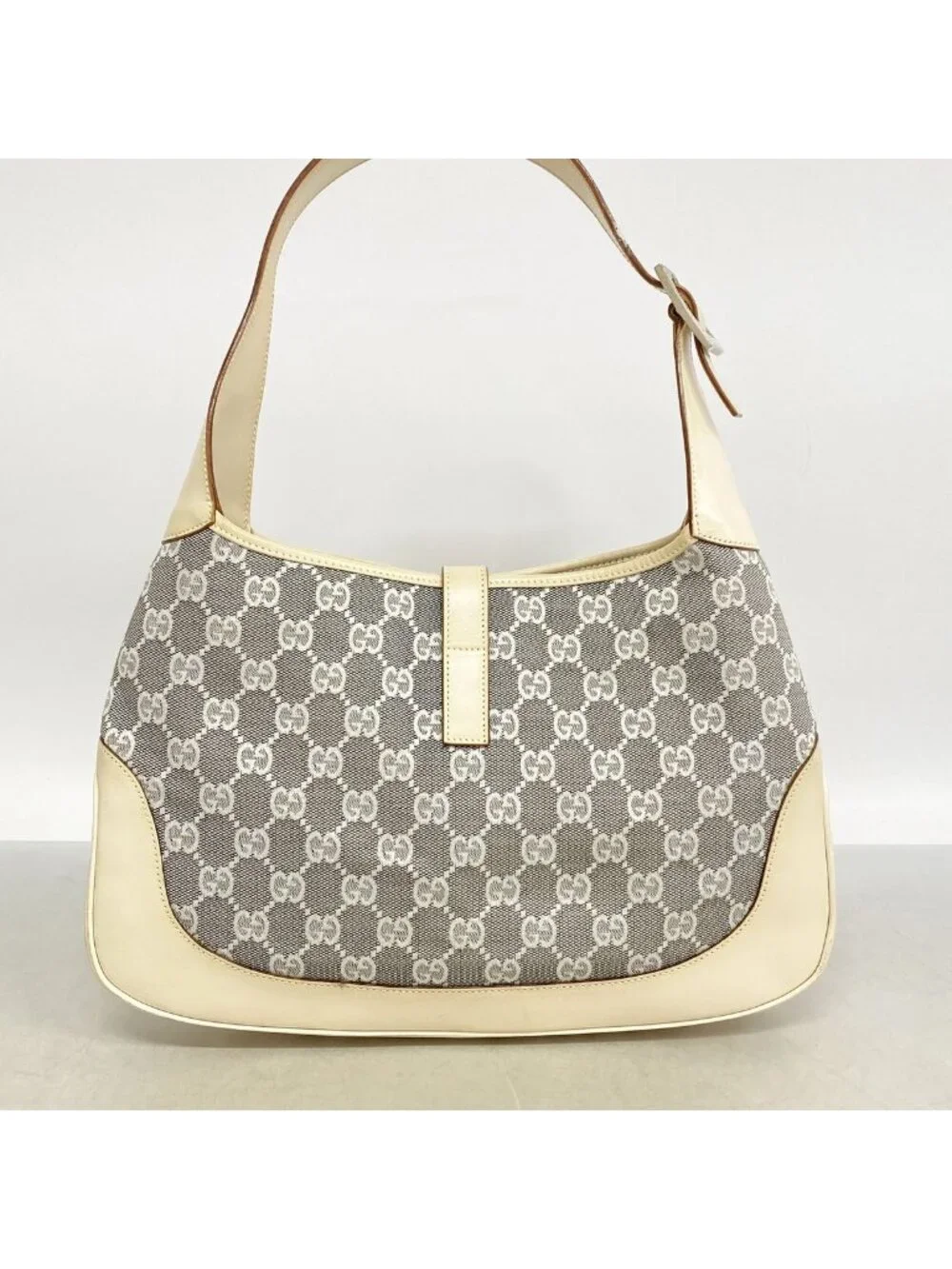 Gucci Shoulder Bag GG Canvas Jackie Ivory Gray Silver